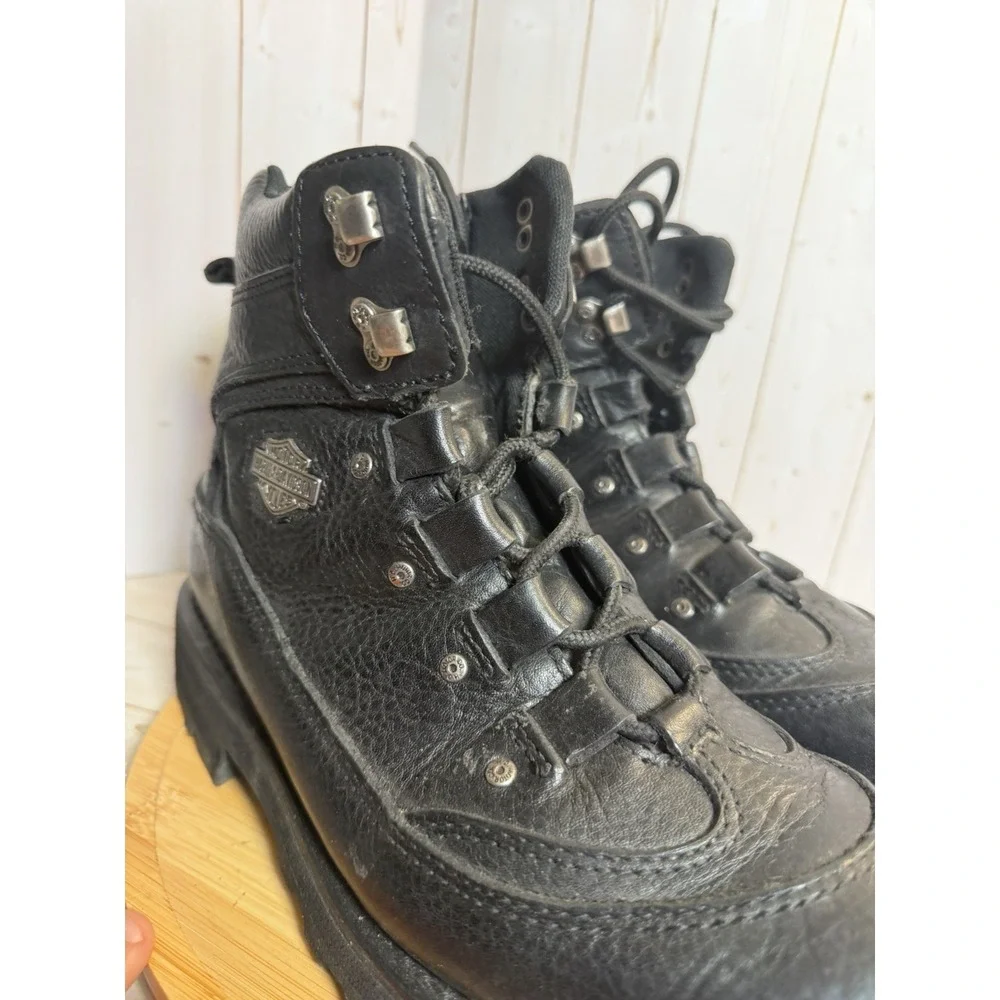 Harley Davidson Men Black Leather Motorcycle Boots Side Zip D95162 Size 10M